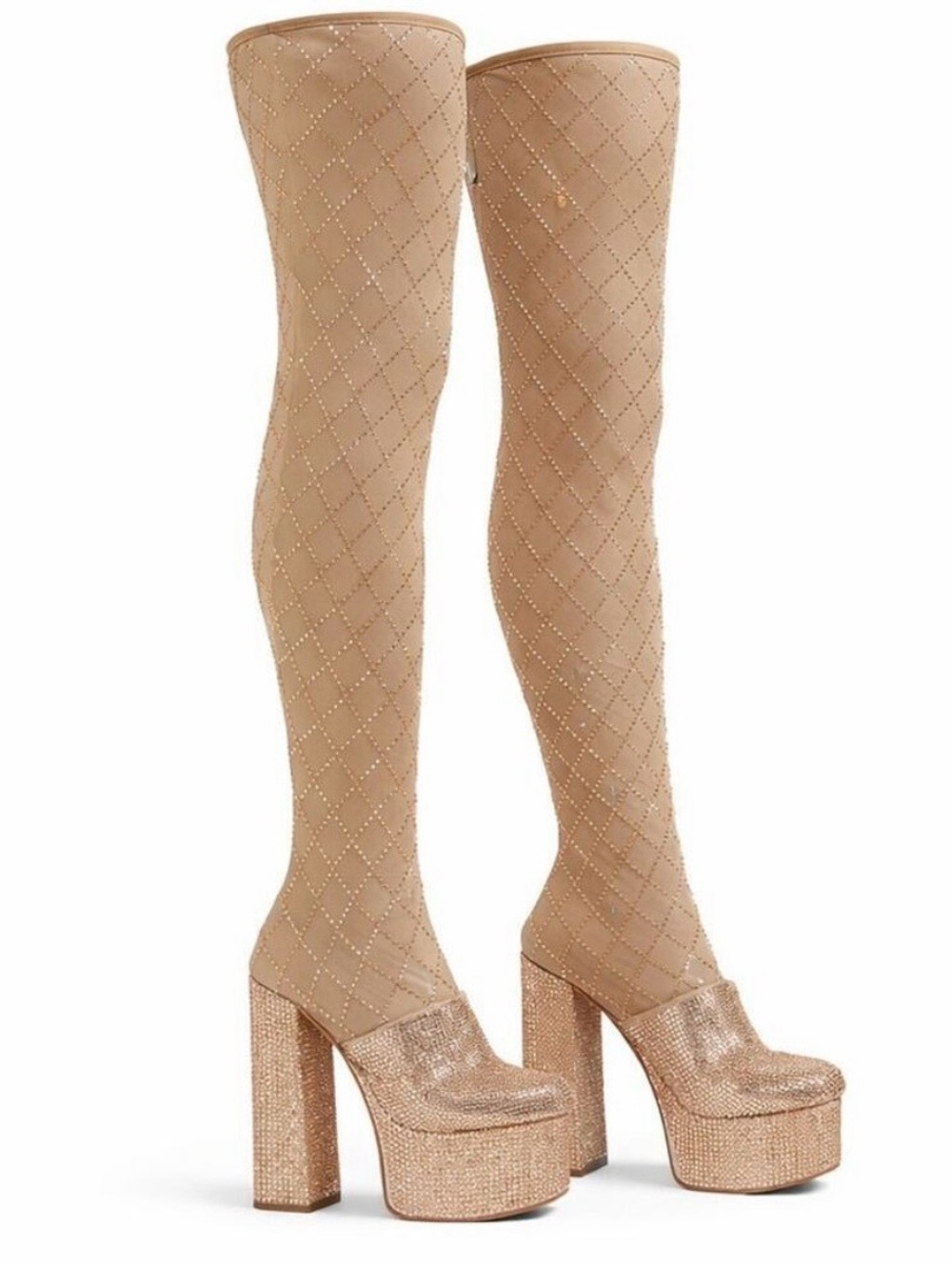 Cape Robbin Nude Quilted Thigh-High Platform Boots with Rose Gold Sparkle